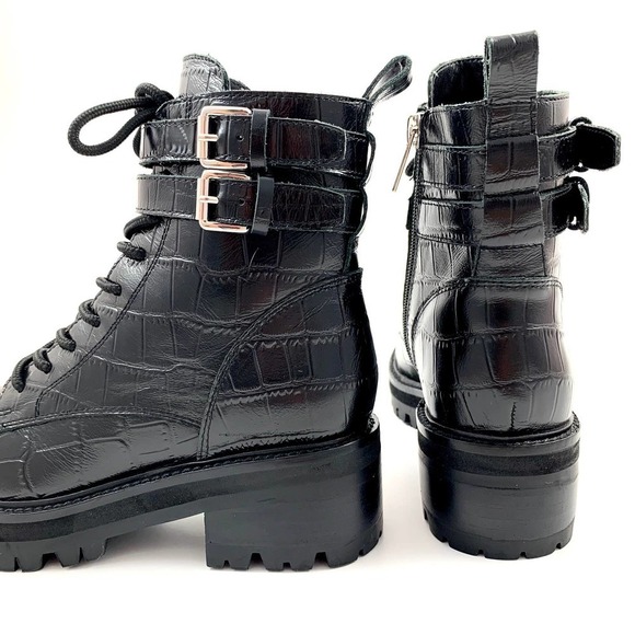 NWOT MARC FISHER black platform crocodile leather combat boots - Picture 5 of 11